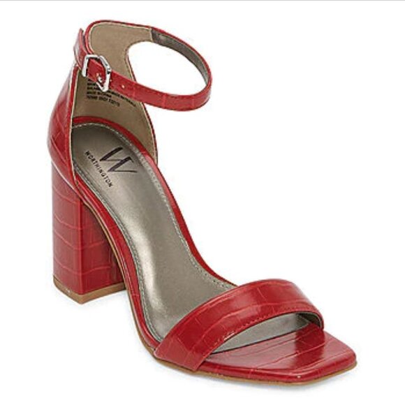 Worthington Womens Becklyn Red Block Heeled Sandals Croc - Picture 1 of 4